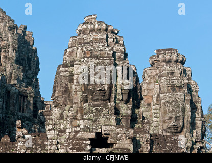 Face Pierre mystique tower, temple Bayon, Angkor Thom, Siem Reap, Cambodge Banque D'Images