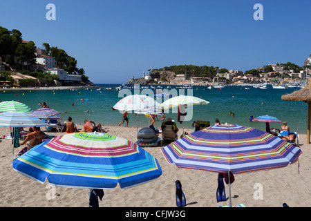 Vue sur plage, Port de Soller, Mallorca (Majorque), Iles Baléares, Espagne, Méditerranée, Europe Banque D'Images