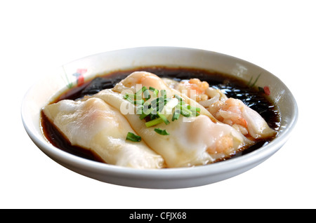 Rouleaux de nouilles de riz aux crevettes et soysauce Banque D'Images