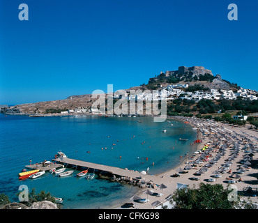 La principale plage Megali Paralia Lindos Rhodes Grèce Banque D'Images