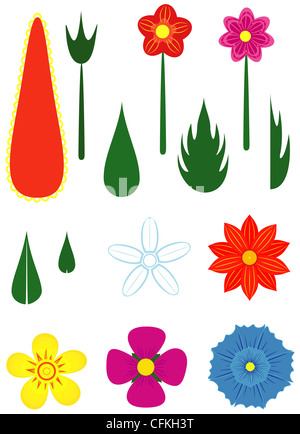Ensemble de fleurs et de feuilles. Banque D'Images