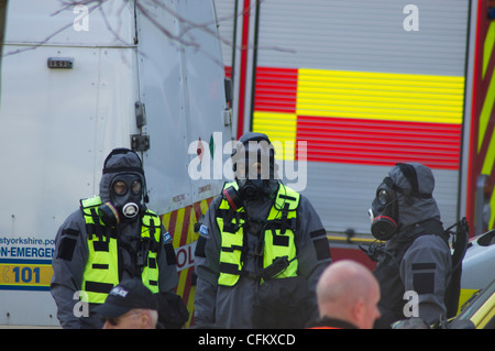 Exercice d'entraînement en cas de catastrophe dans le centre-ville de Leeds Banque D'Images