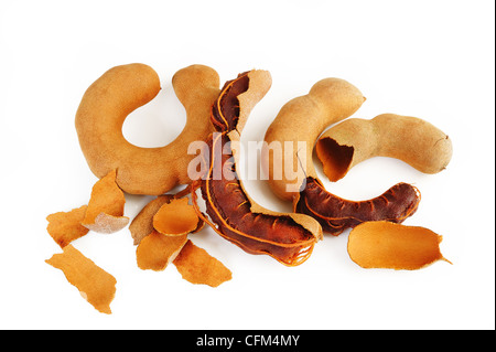 Tamarin mûr fruit sur fond blanc Banque D'Images