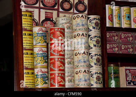 Conserves et produits d'une époque révolue, style ancien grand magasin d'alimentation et store à partir de début des années 30. Banque D'Images