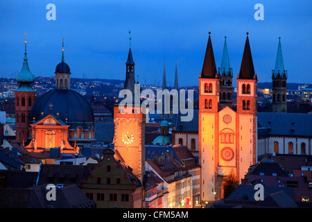 Od Ville avec la cathédrale, Wurzburg, Franconia, Bavaria, Germany, Europe Banque D'Images