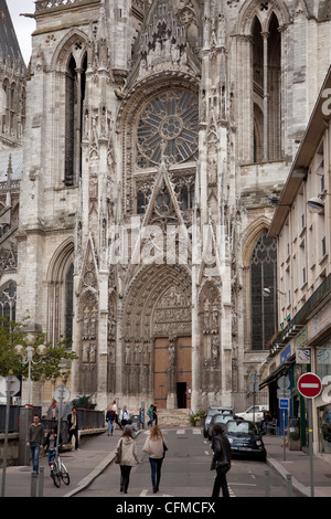 Façade Sud, la Cathédrale de Rouen, Rouen, Haute-Normandie, France, Europe Banque D'Images