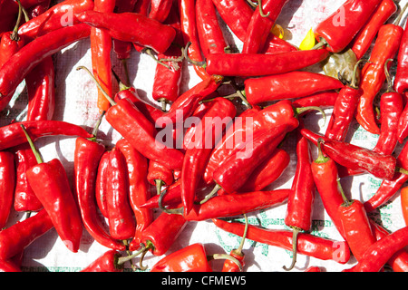 Des piments séchant au soleil de la vallée de Punakha, Bhoutan, Asie Banque D'Images