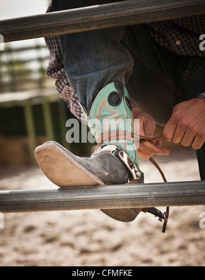 USA, Utah, Highland, Close-up of cowboy chaussure de liage Banque D'Images