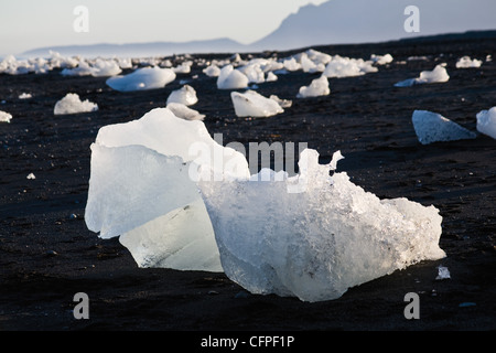 De grands morceaux de glace échoués sur la plage, Jokulsarlon glacial lagoon, Iceland Banque D'Images