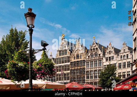 Belgique, Flandre orientale, Anvers, Grand-Place, restauré Guildhouses Banque D'Images