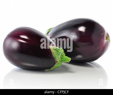 Aubergines sur fond blanc Banque D'Images