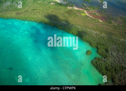 Vue aérienne de la côte près de Belize Belize City. Banque D'Images