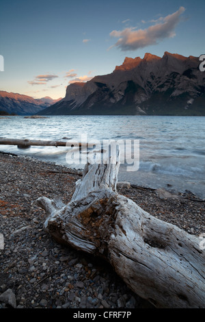 Belle lumière du soir au lac Minnewanka, Alberta, montagnes Rocheuses, au Canada, en Amérique du Nord Banque D'Images