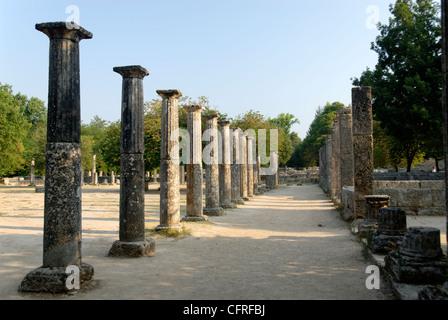 Olympia. Péloponnèse. La Grèce. Avis d'une section le Doric colonnade de la palestre, datée de la 3e siècle BC. Banque D'Images