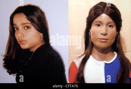 Castro Valley's Jane Doe est identifié comme 16-year-old Yesenia Nungaray de Yahualica, au Mexique, au cours d'une conférence de presse Jeudi, 21 décembre 2006, à Dublin, Californie une photo de famille de Yesenia est à gauche ; sur la droite se trouve une photo d'un modèle médico-légaux utilisés pour établir son identité. Représentants Banque D'Images