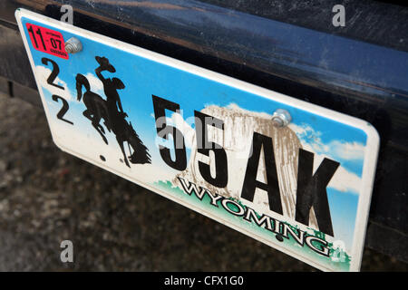 Mar 18, 2007 - Jackson Hole, Wyoming, USA - un cowboy est en vedette sur la plaque d'immatriculation du Wyoming. (Crédit Image : © Marianna Massey Jour/ZUMA Press) Banque D'Images