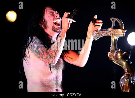 9 novembre 2011 - Miami Beach, Floride, États-Unis - Korn chanteur Jonathan Davis effectue sur scène au Fillmore à Miami Beach, Floride. (Crédit Image : © Luis Blanco/Southcreek/ZUMApress.com) Banque D'Images