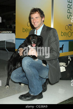 Josh Lucas avec son chien permet de donner Purina Loki d'un million de dollars en un jour à un organisme de bienfaisance au cours de l'Au-delà de Purina ONE $1 millions en une seule journée événement au Time Warner Center. La ville de New York, USA - 20.12.10 Banque D'Images