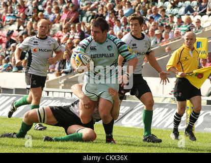 Leicester, Royaume-Uni. Samedi 25 août 2012. Rugby Union. Leicester Tigers v Nottingham. Leicester's Kieran Brookes lors de la pré-saison match amical joué au Welford Road Stadium. Banque D'Images