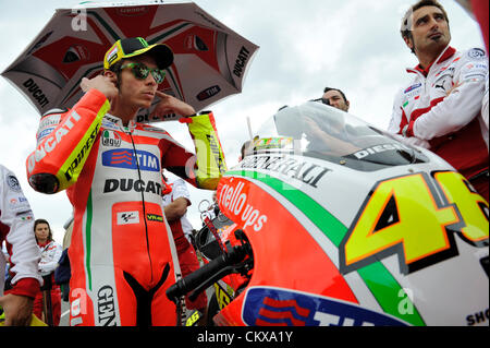 26 août 2012. Racer de la catégorie MotoGP Valentino Rossi de l'Italie est visible pendant le Grand Prix de République tchèque,Championnat du Monde de Courses sur Route,à Brno,République tchèque,on August 26, 2012. Banque D'Images