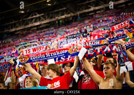 31 août 2012, Cracovie (pol. Cracovie, Pologne) - Troisième série d'Extraleague de football polonais. Wisla partisans pendant Wisla Cracovie v Polonia Warszawa match. Wisla est défait 1:3 par Polonia. Banque D'Images