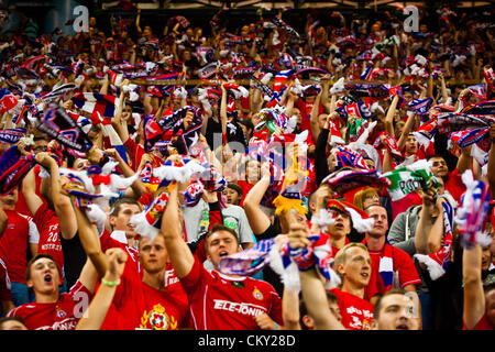 31 août 2012, Cracovie (pol. Cracovie, Pologne) - Troisième série d'Extraleague de football polonais. Wisla partisans pendant Wisla Cracovie v Polonia Warszawa match. Wisla est défait 1:3 par Polonia. Banque D'Images