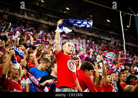 31 août 2012, Cracovie (pol. Cracovie, Pologne) - Troisième série d'Extraleague de football polonais. Wisla partisans pendant Wisla Cracovie v Polonia Warszawa match. Wisla est défait 1:3 par Polonia. Banque D'Images