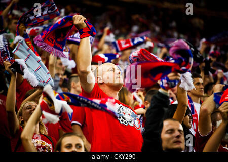 31 août 2012, Cracovie (pol. Cracovie, Pologne) - Troisième série d'Extraleague de football polonais. Wisla partisans pendant Wisla Cracovie v Polonia Warszawa match. Wisla est défait 1:3 par Polonia. Banque D'Images