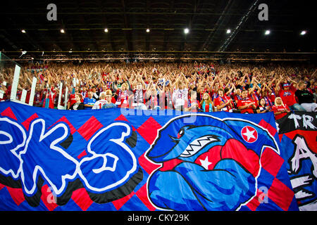 31 août 2012, Cracovie (pol. Cracovie, Pologne) - Troisième série d'Extraleague de football polonais. Wisla partisans pendant Wisla Cracovie v Polonia Warszawa match. Wisla est défait 1:3 par Polonia. Banque D'Images