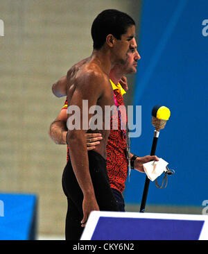 01.09.2012 Londres, Angleterre. Enhamed Enhamed médaillé de bronze de l'Espagne au 50m nage libre S11 race au jour 3 de la natation paralympique du centre aquatique. Banque D'Images