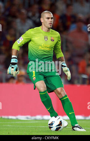 02.09.2012. Victor Valdes de Barcelone au cours de première division Liga espagnol match de foot - FC Barcelona v Valence au Camp Nou, Barcelona, Espagne Banque D'Images