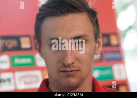 Gdansk, Pologne 4e, Septembre 2012 Conférence de presse au cours de l'équipe de football nationale polonaise pour redying Pologne v Monténégro jeu, qui aura lieu le 7 septembre au Monténégro. Gardien de Przemyslaw Tyton prend part à la conférence de presse Banque D'Images