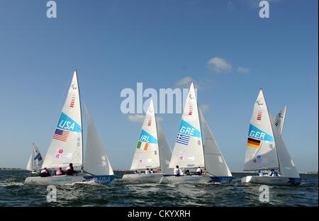 Jeux Paralympiques de Londres 2012 : course de voile classe Sonar le 05 septembre, 2012 Photo par : DORSET MEDIA SERVICE Banque D'Images