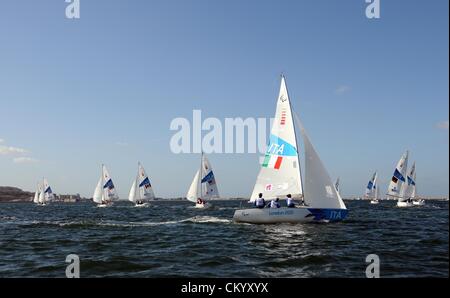 Jeux Paralympiques de Londres 2012 : course de voile classe Sonar le 05 septembre, 2012 Photo par : DORSET MEDIA SERVICE Banque D'Images