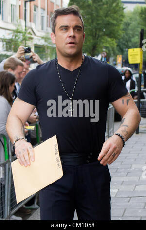 Robbie Williams visites BBC Radio 1 London, 10 septembre 2012 à London, UK Banque D'Images