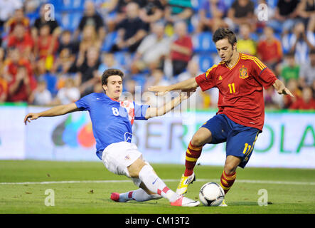 Alicante, Espagne. 10 septembre 2012. Mario Situm( Croatie,à gauche) et Pablo Sarabia dans le match de qualification de l'Espagne contre la Croatie pour les moins de 21 ans Championnat d'Israël de football en 2013 Rico Perez Stadium à Alicante, Espagne le 10.9.2012 Banque D'Images