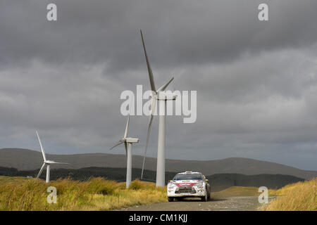 14.09.2012 Powys, Pays de Galles. Nasser Al-Attiyah (QAT) et G Co-Driver Bernacchini (ITA) dans le # 7 Qatar World Rally Team Citroen DS3 WRC en action sur la seconde passe de l'étape de Myherin (SS6) au cours de la 1re journée de Wales Rally GB, série 10 de la FIA Word Rally Championship. Banque D'Images