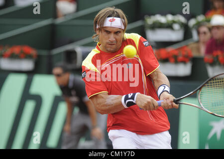 16.09.2012 Gijon, Espagne demi-finale Copa Davis vs Esp USA. David Ferrer contre John Isner. Picture Show David Ferrer au cours de match. Banque D'Images