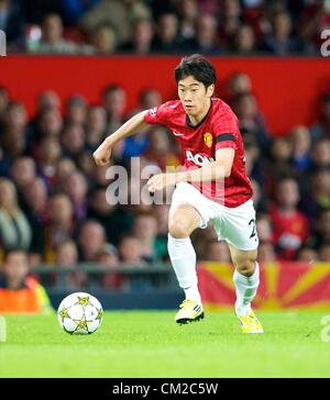 19.09.2012 Manchester, Angleterre. Manchester United, le milieu de terrain japonais Shinji Kagawa en action lors de la Ligue des Champions groupe H v Manchester United Football Galatasaray de Old Trafford. Man United a manqué les gagnants par Carricks seulement but 1-0. Banque D'Images