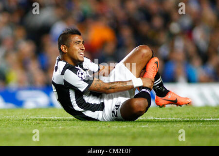 19 sep 2012 Londres, Angleterre, le milieu de terrain de la Juventus chilien Arturo Vidal lors de la Ligue des Champions de football match entre Chelsea (GBR) et la Juventus (ITA) a joué à Stamford Bridge. Crédit obligatoire : Mitchell Gunn/ESPA Banque D'Images