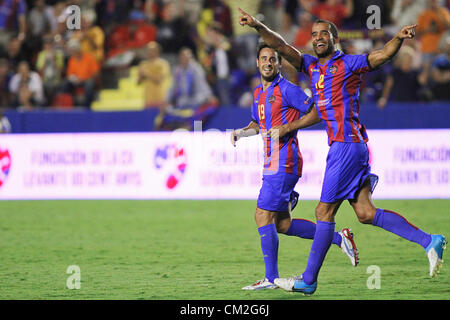 20/09/2012 - Europa League Europe, Groupe Journée 1, Levante UD vs Helsingborg - Juanfran de Levante UD cheers la foule dans le bonheur après son but Banque D'Images