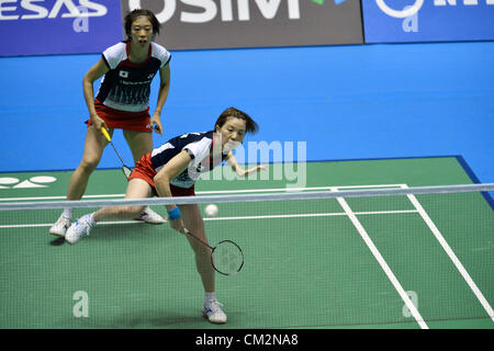 (L à R) Satoko Suetsuna (JPN), Miyuki Maeda (JPN), le 21 septembre 2012 - Badminton Yonex : Ouvrir le Japon 2012 double féminin au 1er Gymnase de Yoyogi, Tokyo, Japon. (Photo de Jun Tsukida/AFLO SPORT) [0003] Banque D'Images