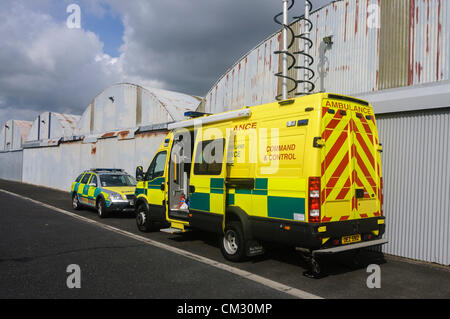 L'Irlande du Nord Ambulance Service centre de commande et de contrôle au cours d'un incident majeur et l'opération de recherche et de sauvetage Banque D'Images