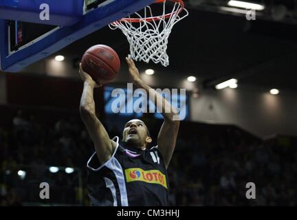 Gdynia, Pologne, 26 septembre 2012 Basket-ball : Asseco Prokom Supercoupe de Pologne Gdynia v Trefl Sopot. David Brembly en action pendant le jeu. Banque D'Images