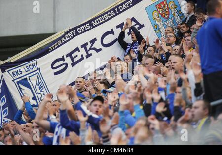 Gdansk, Pologne 30 juin, septembre 2012 Polish Football Ligue 1 - T-Mobile Ekstraklasa. Lech Poznan fans au cours de Pagan v Gdansk Lech Poznan match au stade PGE Arena Gdansk Banque D'Images