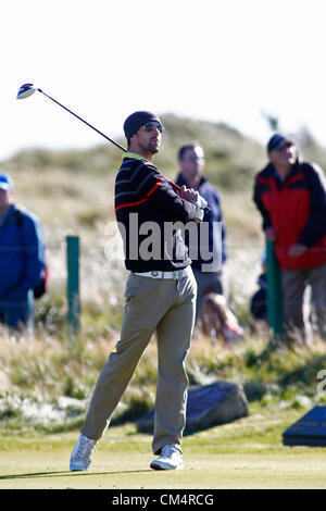 04 octobre 2012. Michael Phelps en compétition dans le Tour Européen Alfred Dunhill Links Championship, Tournoi de Golf joué sur le parcours de Golf de Carnoustie. Crédit obligatoire : Mitchell Gunn/ESPA Banque D'Images