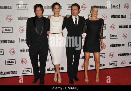 4 octobre 2012 - Los Angeles, Californie, États-Unis - André Vigneau Norman, Sarah Wayne Callies, Andrew Lincoln, Laurie Holden assistant à la première projection de ''The Walking Dead'' Saison 3 tenue à l'Universal City Walk à Universal City, Californie, le 4 octobre 2012. Crédit Image : 2012(© D. Long/Globe Photos/ZUMAPRESS.com) Banque D'Images