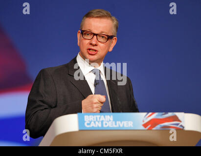 Secrétaire de l'éducation MICHAEL GOVE 09 Octobre 2012 L'ICC BIRMINGHAM ENGLAND Banque D'Images