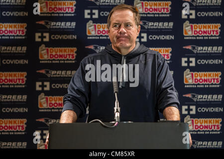 26.10.12 Londres, Angleterre. L'entraîneur-chef des New England Patriots Bill Belichik présente aux médias au Grosvenor Hotel, à venir de la NFL Pepsi Max Internation Series match contre St Louis Rams au stade de Wembley le dimanche 28 octobre. Banque D'Images