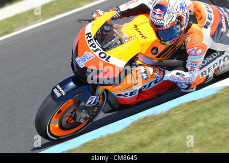 26.10.2012 L'île Phillip, Melbourne, Australie.Casey Stoner équitation sa Honda RC213V du team Repsol Honda au cours de l'exercice de l'Asie Air Moto GP d'Australie à Phillip Island le circuit. Banque D'Images